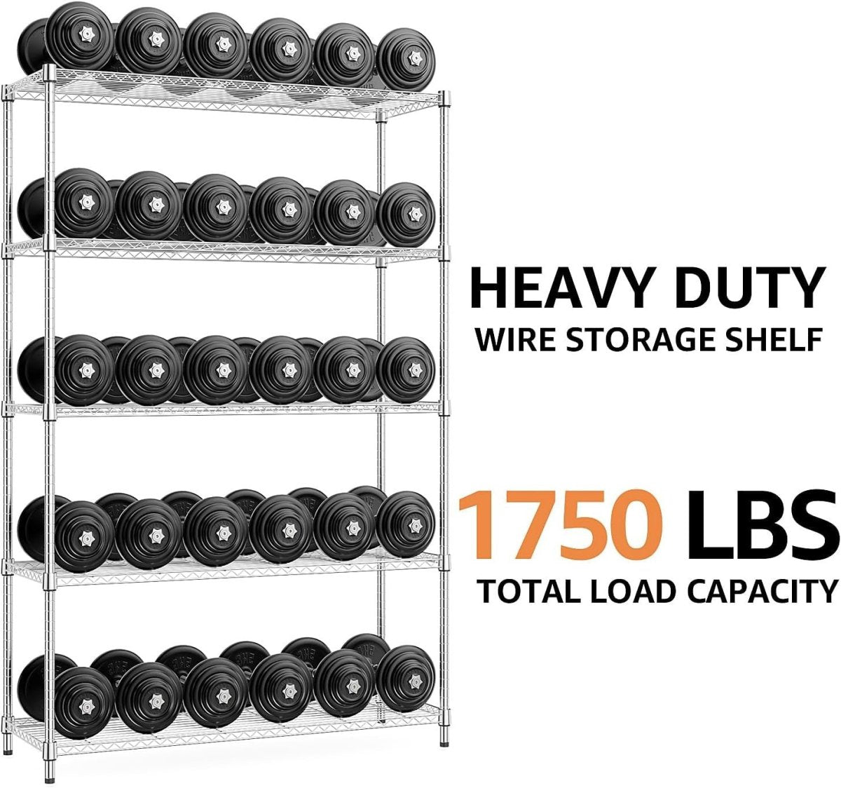 5 - Tier Metal Storage Shelf Chrome 40D x 115W x 178.7H cm Heavy Duty - Kwikley