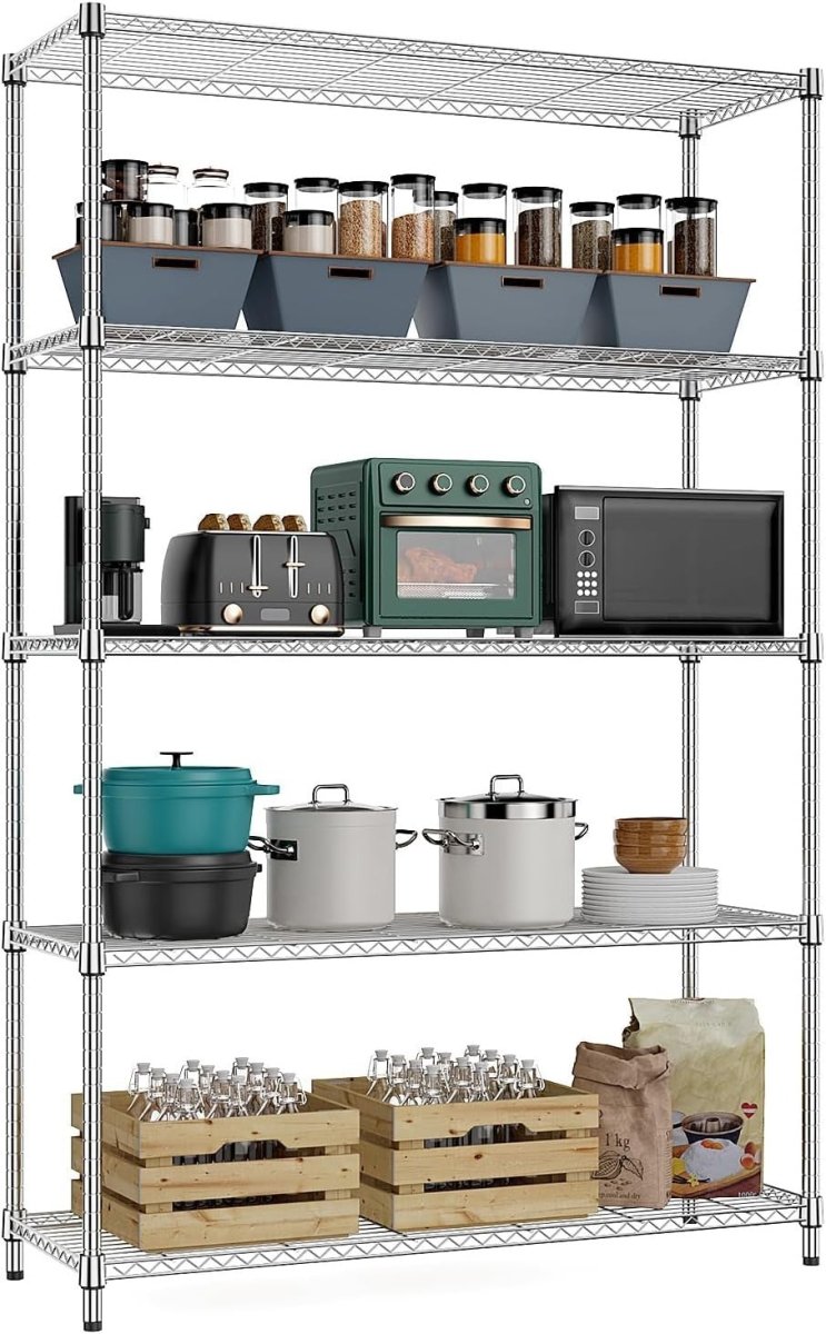 5 - Tier Metal Storage Shelf Chrome 40D x 115W x 178.7H cm Heavy Duty - Kwikley