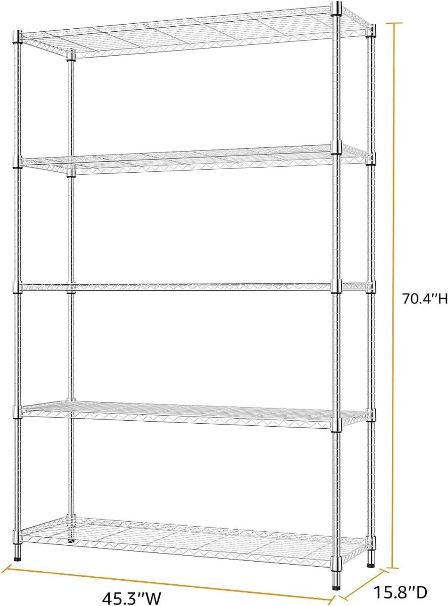 5 - Tier Metal Storage Shelf Chrome 40D x 115W x 178.7H cm Heavy Duty - Kwikley