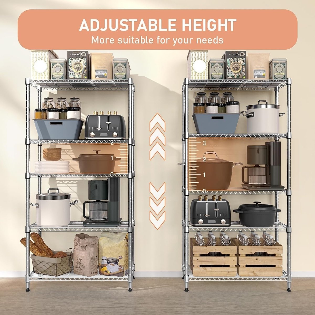 5 - Tier Metal Storage Shelf Chrome 40D x 115W x 178.7H cm Heavy Duty - Kwikley