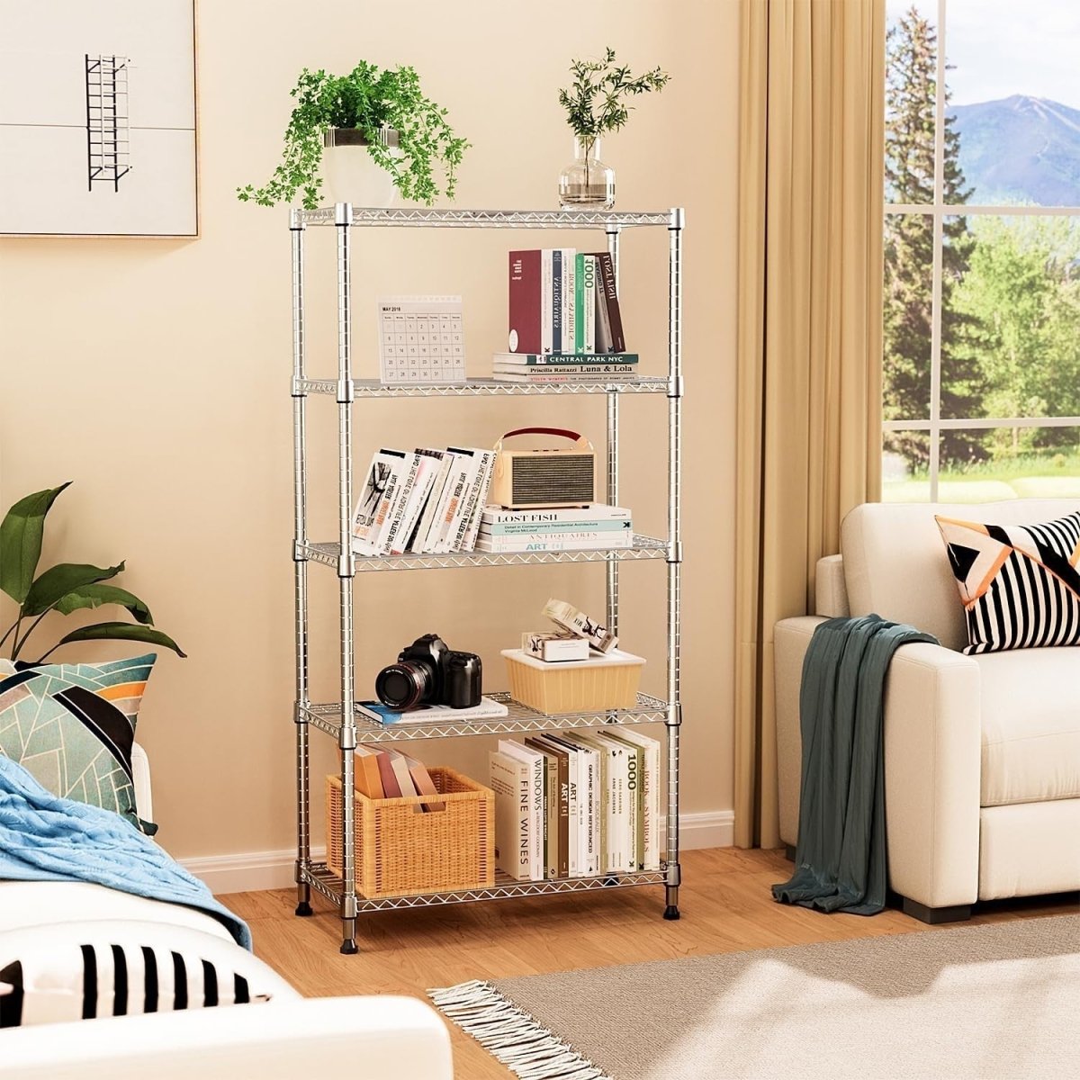 5 - Tier Metal Storage Shelf Chrome 40D x 115W x 178.7H cm Heavy Duty - Kwikley
