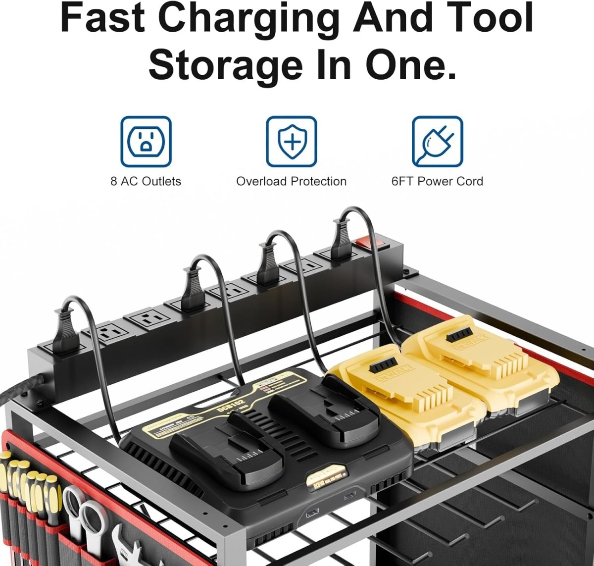5 Tier Power Tool Organizer Cart Charging Station Rolling Rack - Kwikley