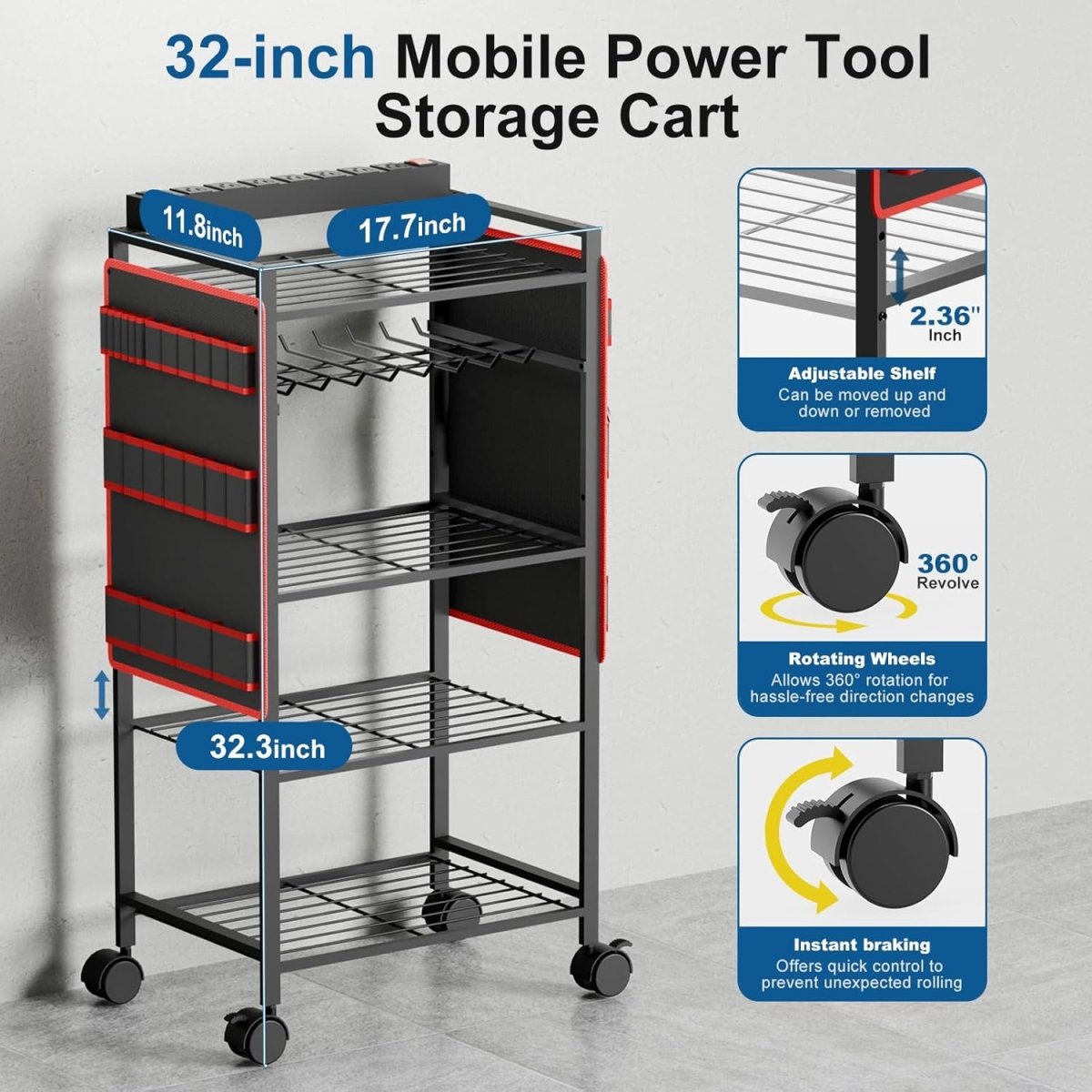 5 Tier Power Tool Organizer Cart Charging Station Rolling Rack - Kwikley
