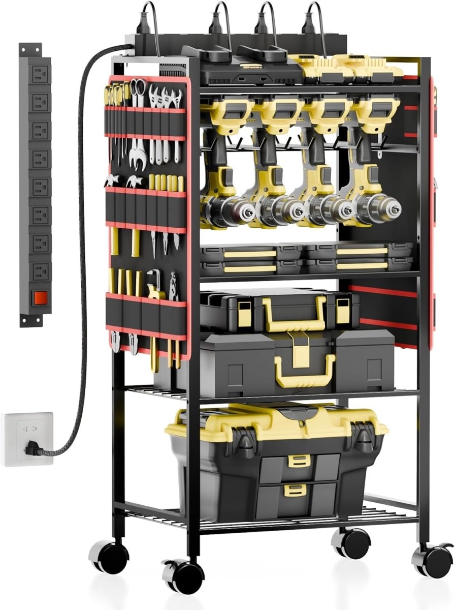 5 Tier Power Tool Organizer Cart Charging Station Rolling Rack - Kwikley