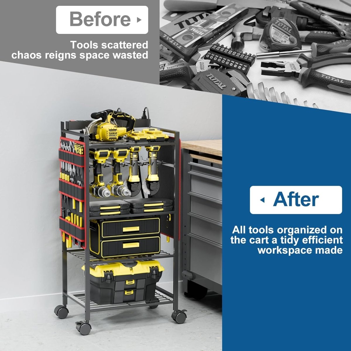 5 Tier Power Tool Organizer Cart Charging Station Rolling Rack - Kwikley