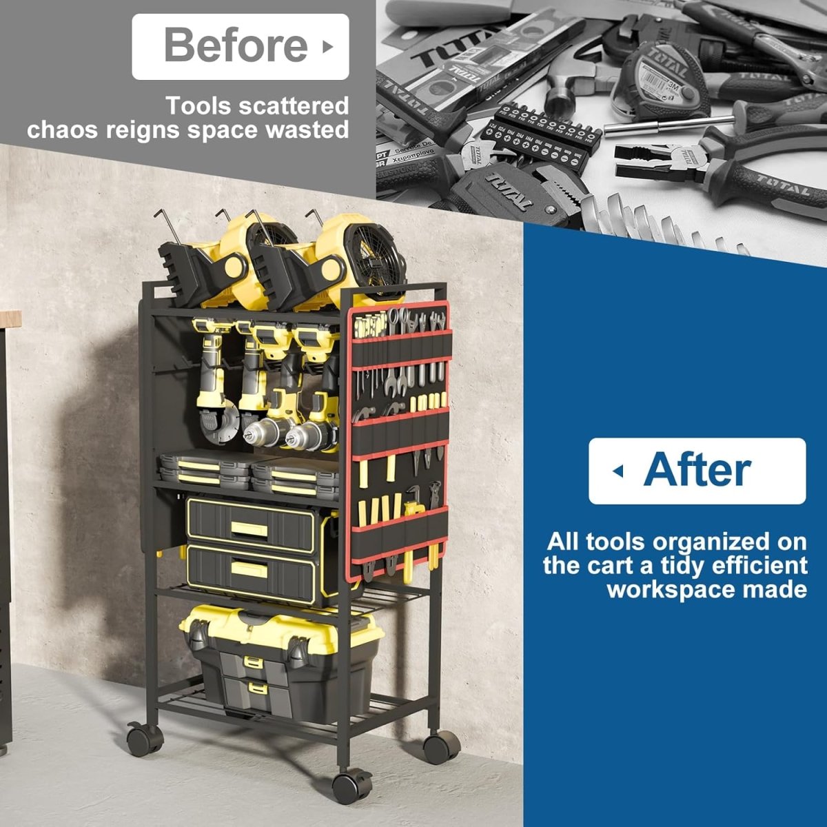 5 Tier Power Tool Organizer Cart on Wheels Heavy Duty Rack - Kwikley
