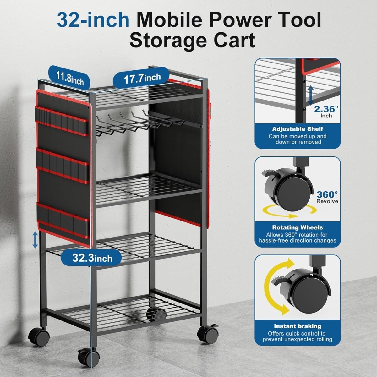 5 Tier Power Tool Organizer Cart on Wheels Heavy Duty Rack - Kwikley