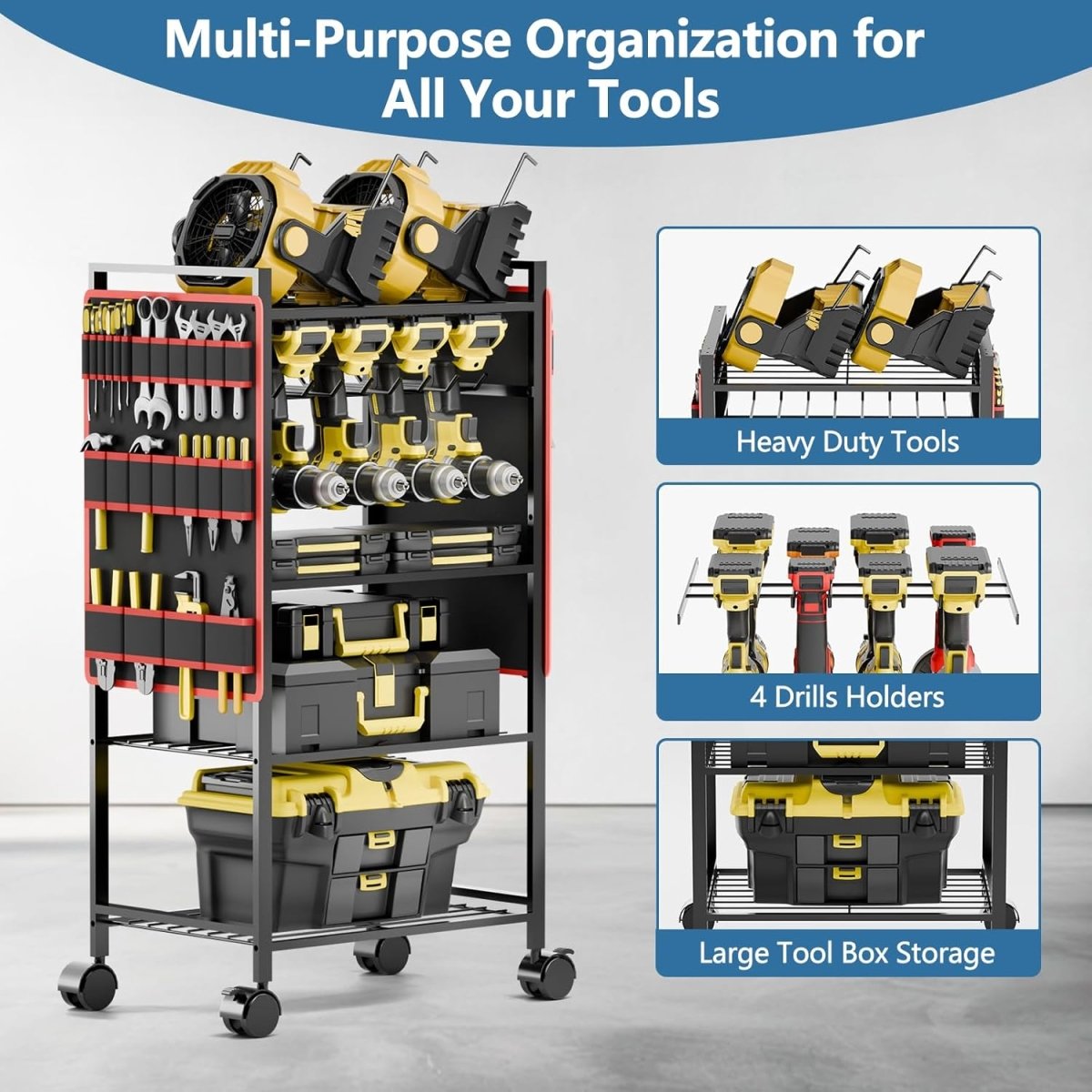5 Tier Power Tool Organizer Cart on Wheels Heavy Duty Rack - Kwikley