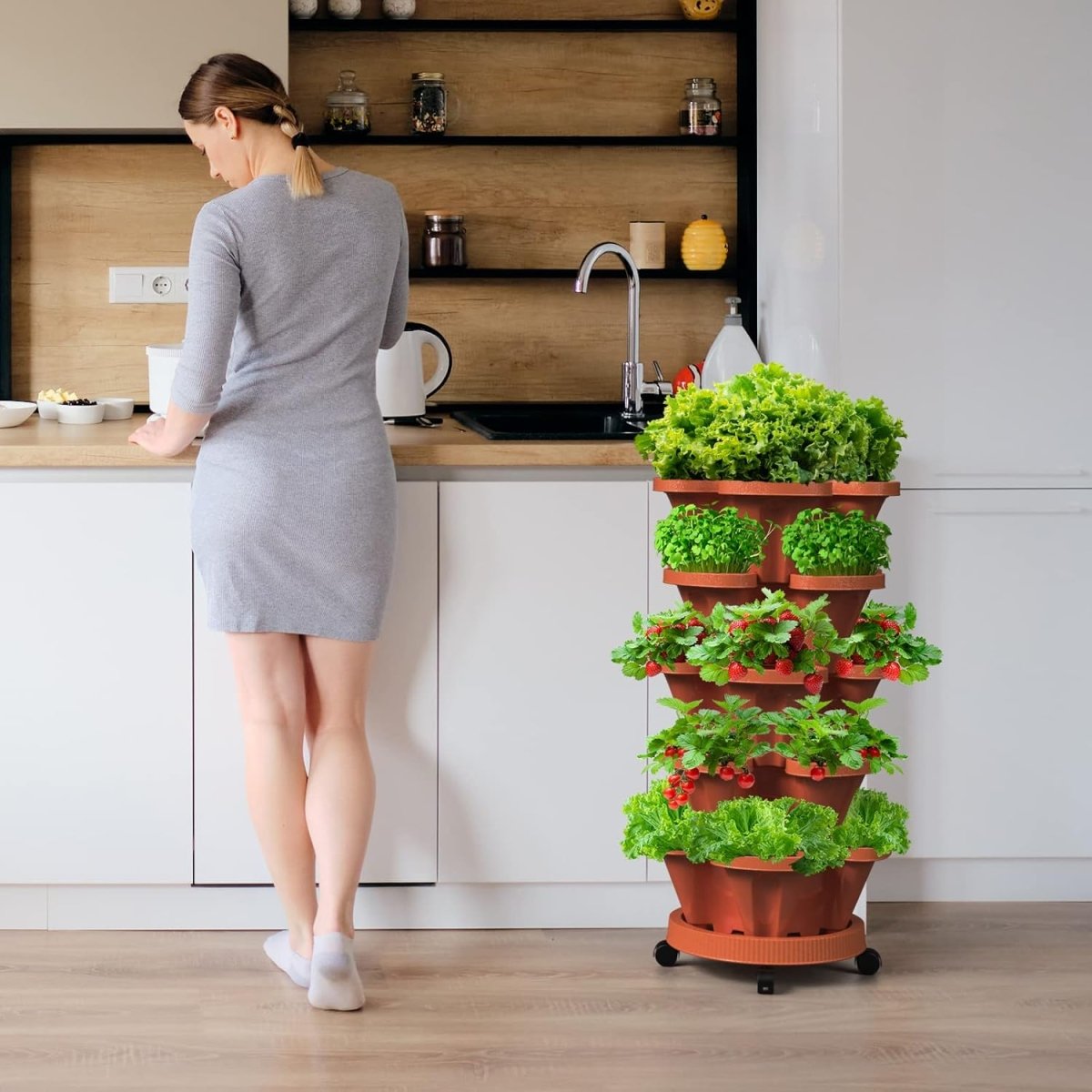 5 Tier Vertical Planter 2 Pack Stackable Garden Tower Pots - Kwikley