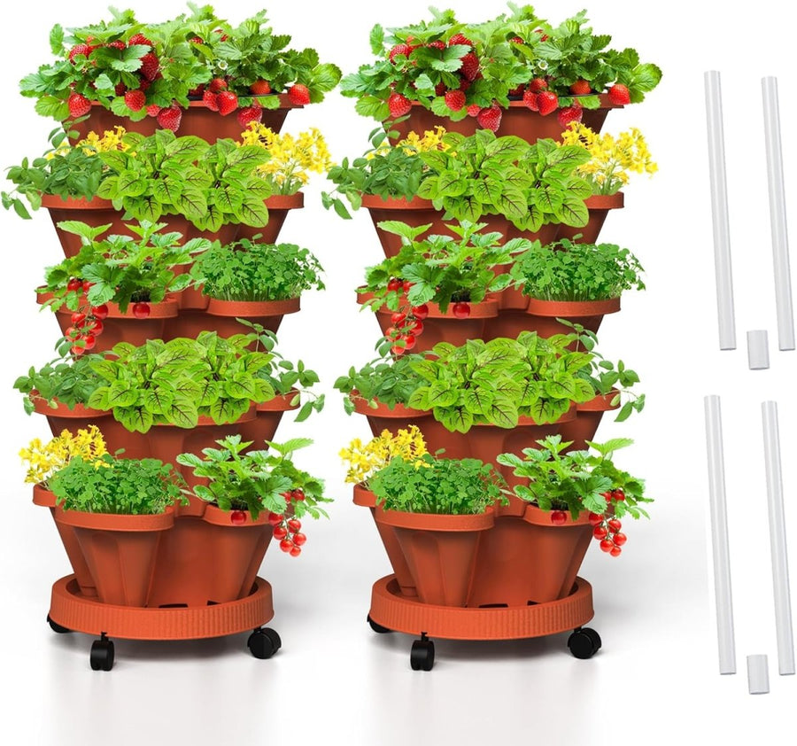 5 Tier Vertical Planter 2 Pack Stackable Garden Tower Pots - Kwikley