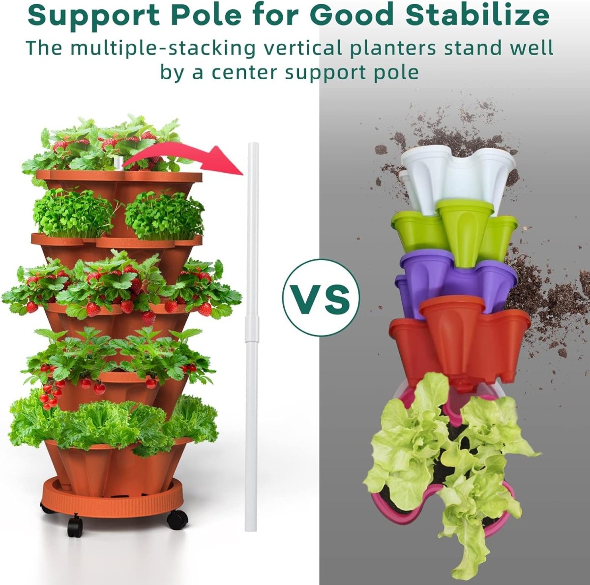 5 Tier Vertical Planter 2 Pack Stackable Garden Tower Pots - Kwikley