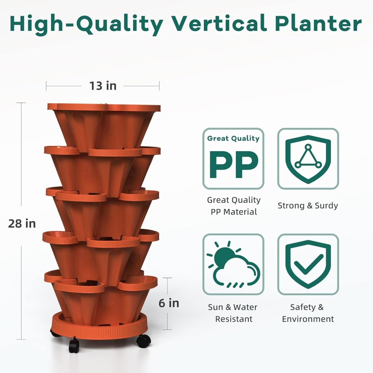 5 Tier Vertical Planter 2 Pack Stackable Garden Tower Pots - Kwikley
