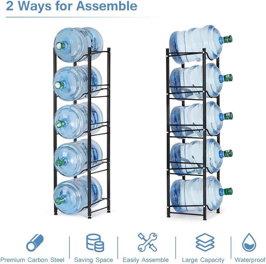 5 Tier Water Jug Rack 5 Gallon Bottle Holder Steel Storage - Kwikley