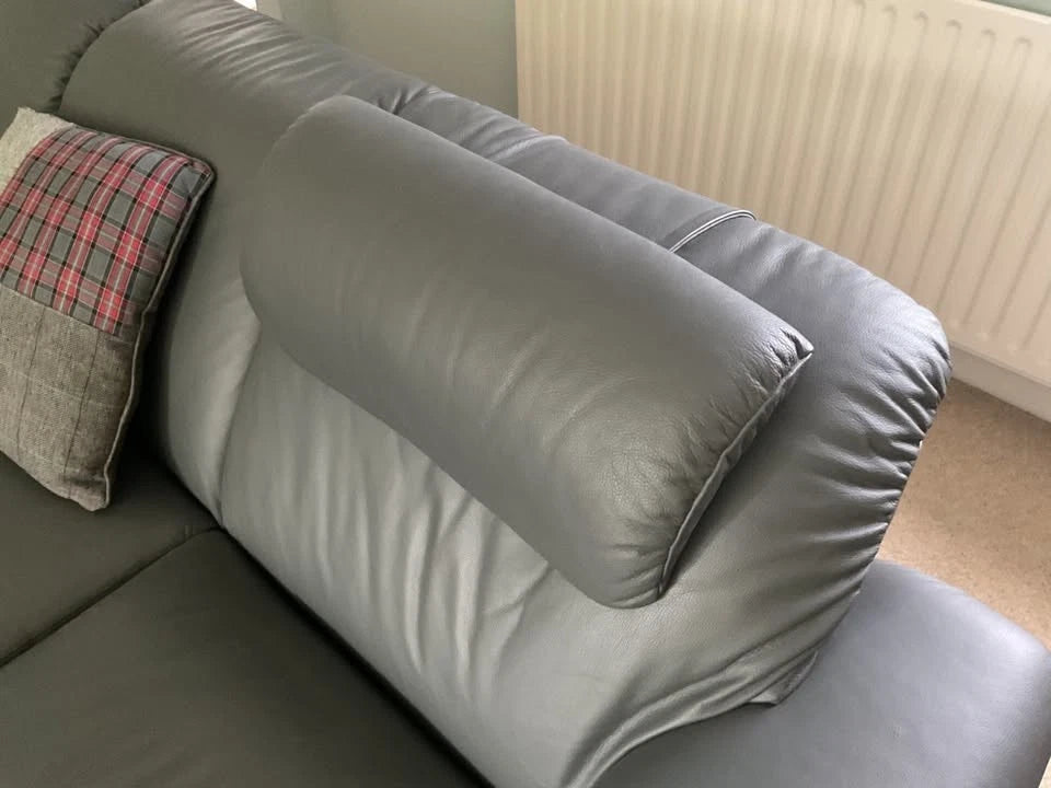 Sectional Grey Stressless Large Leather Corner Sofa (PTP)