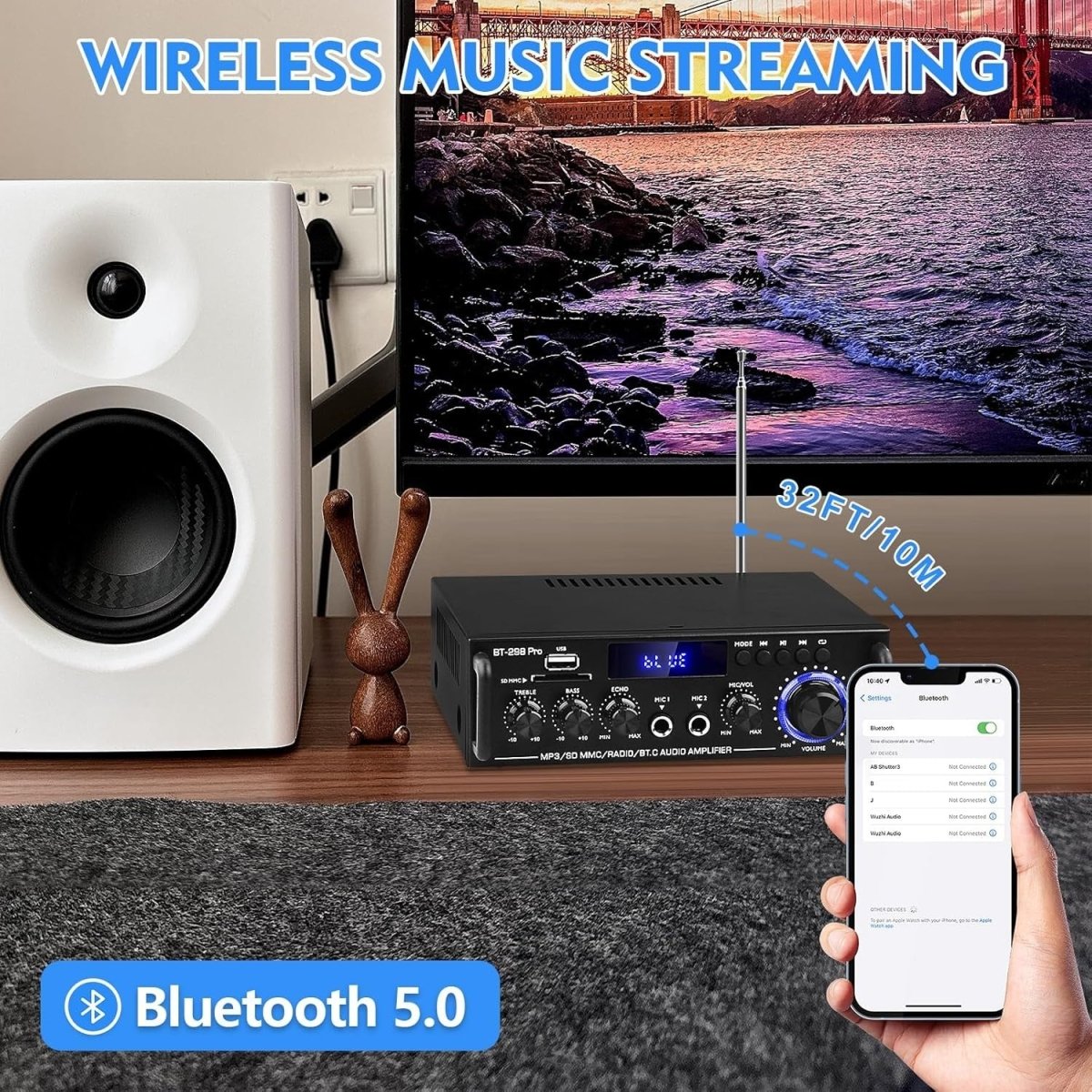 5.0 Bluetooth Speaker Receiver 298Pro 400W RMS Home Stereo - Kwikley