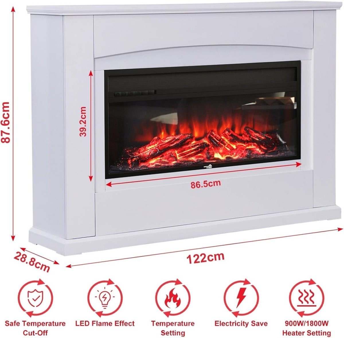 50" Electric Fireplace Suite Heater LED Flame Surround TV Stand Safe - Kwikley