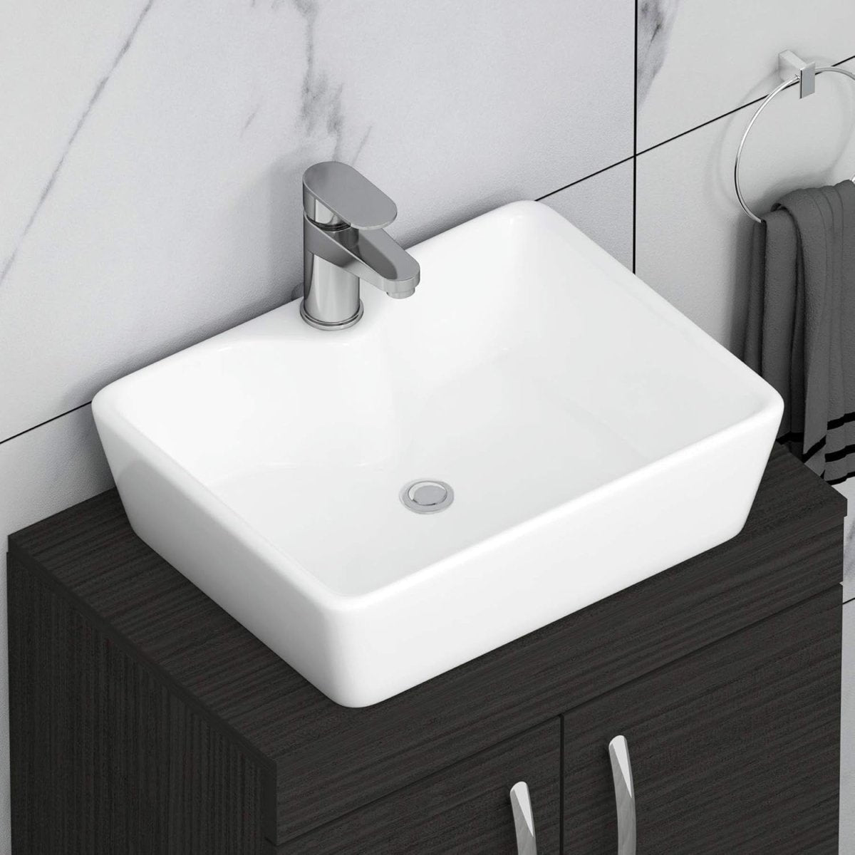 500mm Black Floor Standing Bathroom Vanity Unit with Basin 2 Door Sink Cabinet - Kwikley