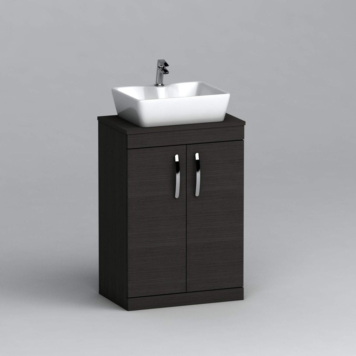 500mm Black Floor Standing Bathroom Vanity Unit with Basin 2 Door Sink Cabinet - Kwikley