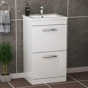 500mm Floor Standing White Gloss Vanity Unit – 2 Drawer Bathroom Sink Cabinet - Kwikley
