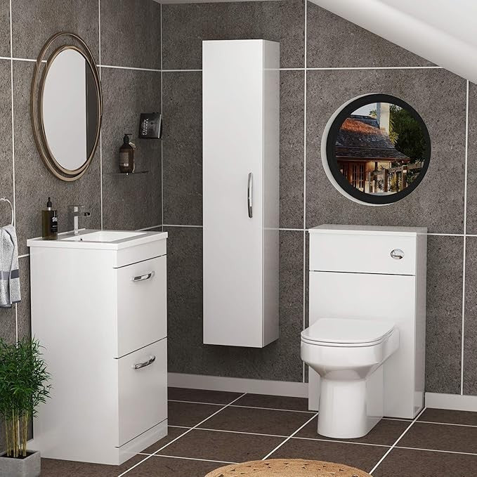 500mm Floor Standing White Gloss Vanity Unit – 2 Drawer Bathroom Sink Cabinet - Kwikley