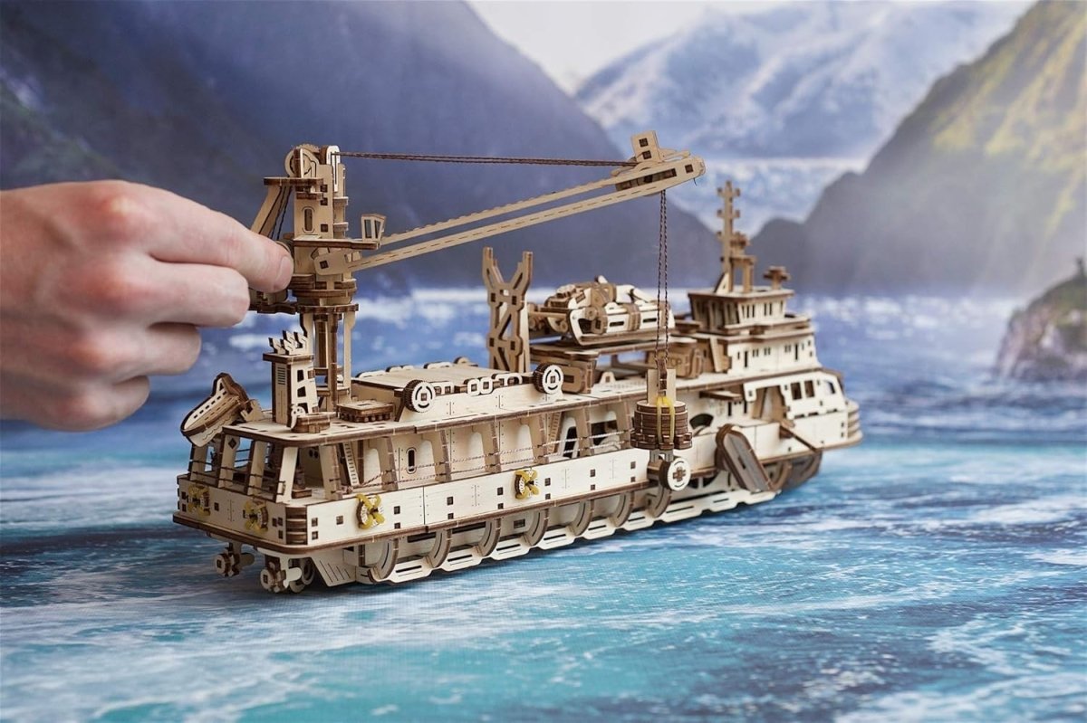 500pc Wooden Research Vessel Model Kit Mechanical Ship 3D Puzzle DIY - Kwikley
