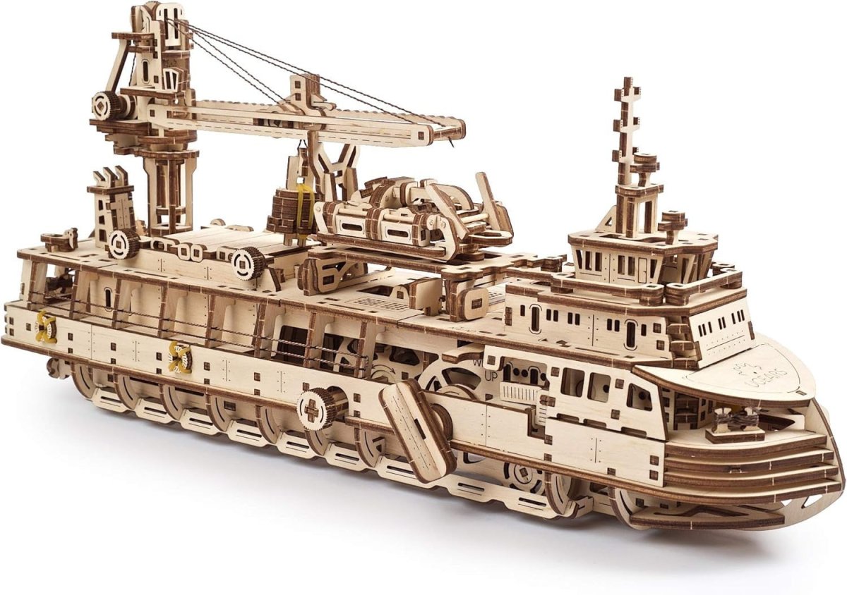 500pc Wooden Research Vessel Model Kit Mechanical Ship 3D Puzzle DIY - Kwikley