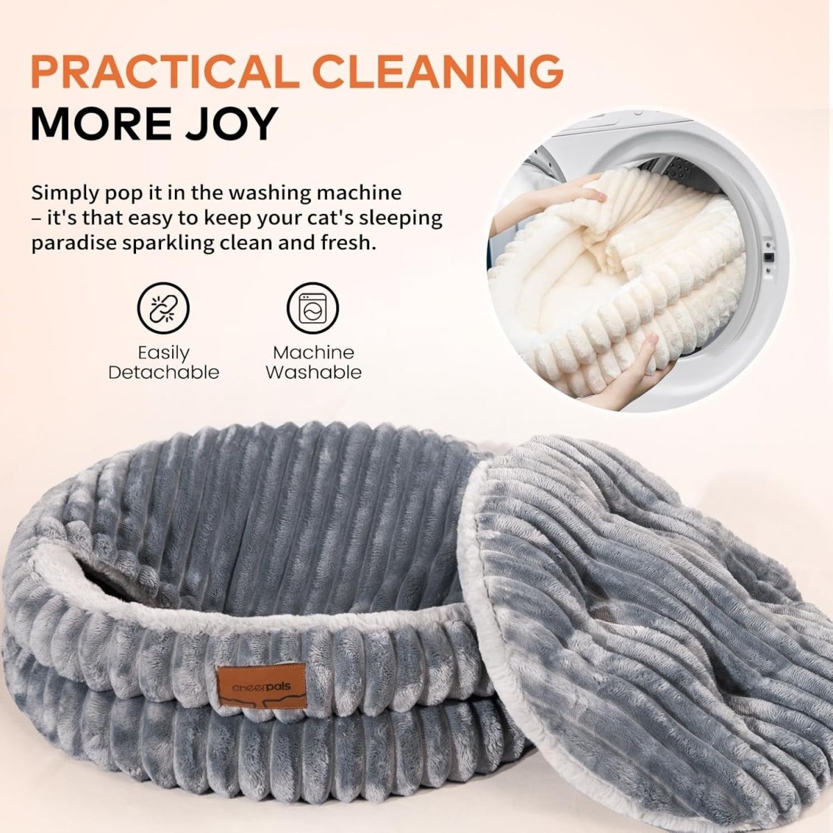 50cm Cozy Cat Cave Bed Covered Washable Warm Indoor Pet Nest - Kwikley