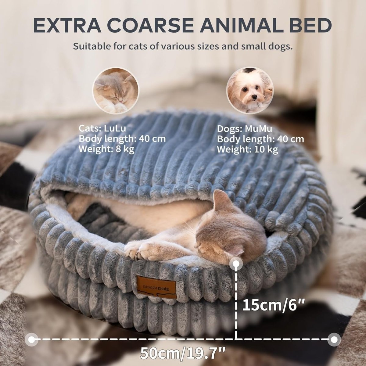 50cm Cozy Cat Cave Bed Covered Washable Warm Indoor Pet Nest - Kwikley