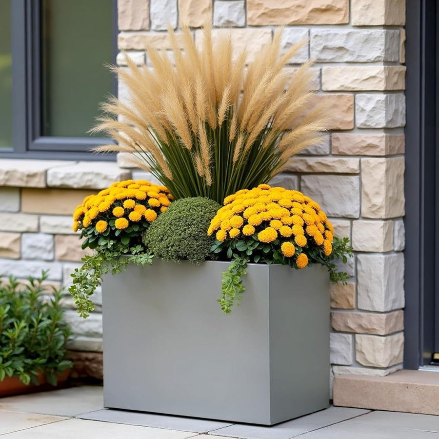 50cm Grey Trough Planter Stone Effect Outdoor Plant Pot Box - Kwikley