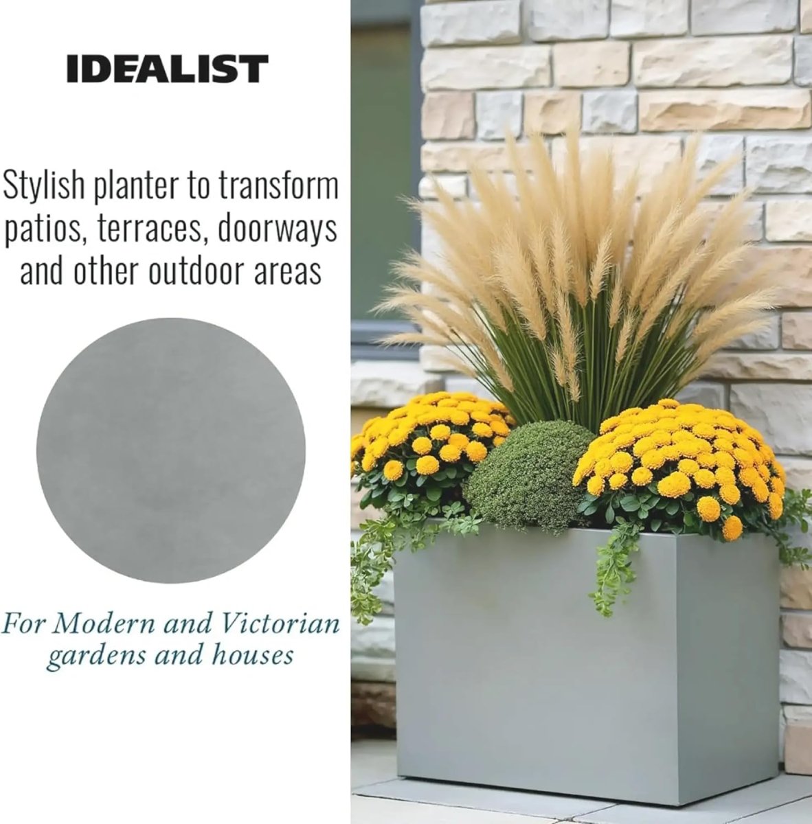 50cm Grey Trough Planter Stone Effect Outdoor Plant Pot Box - Kwikley