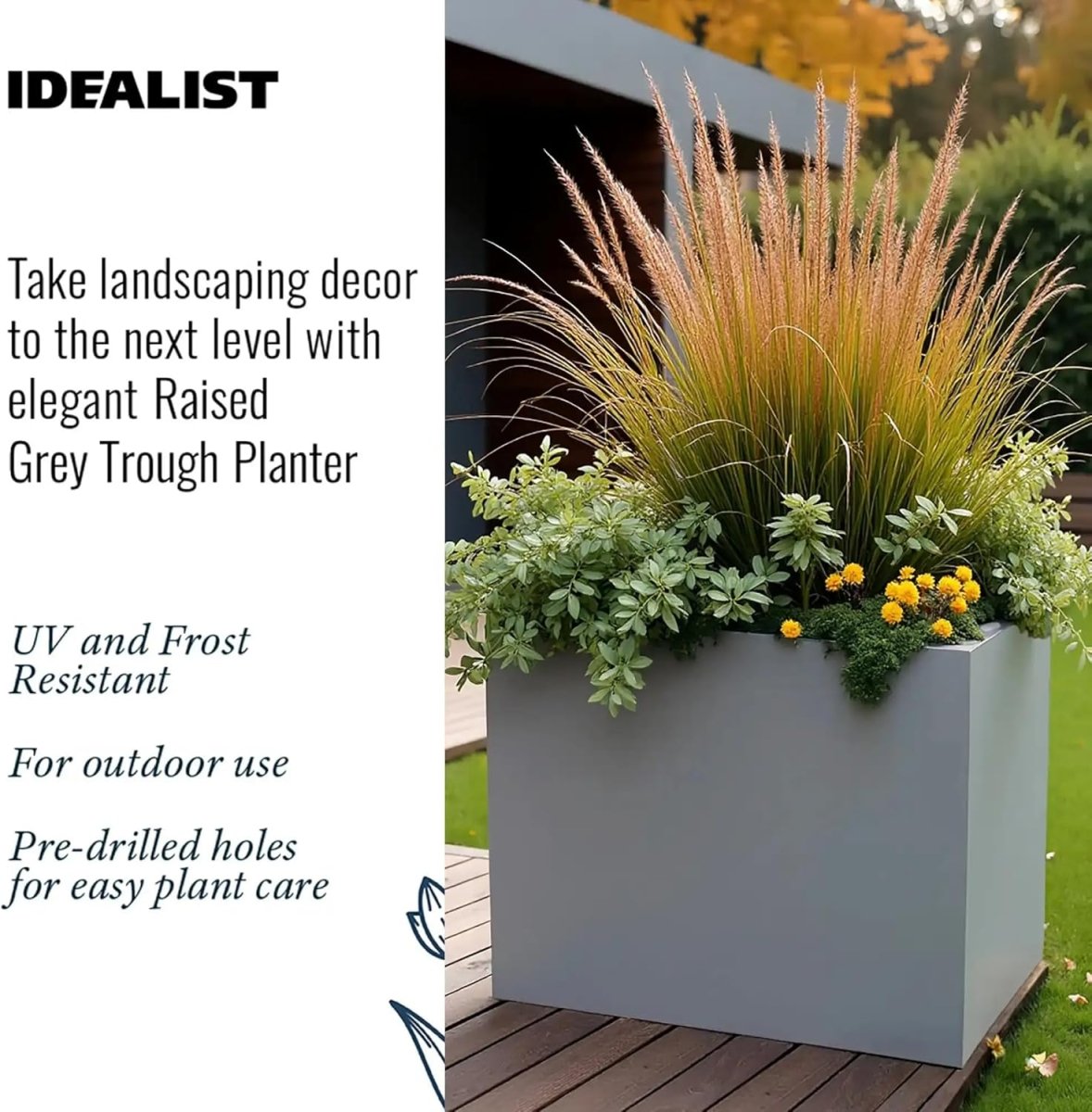 50cm Grey Trough Planter Stone Effect Outdoor Plant Pot Box - Kwikley