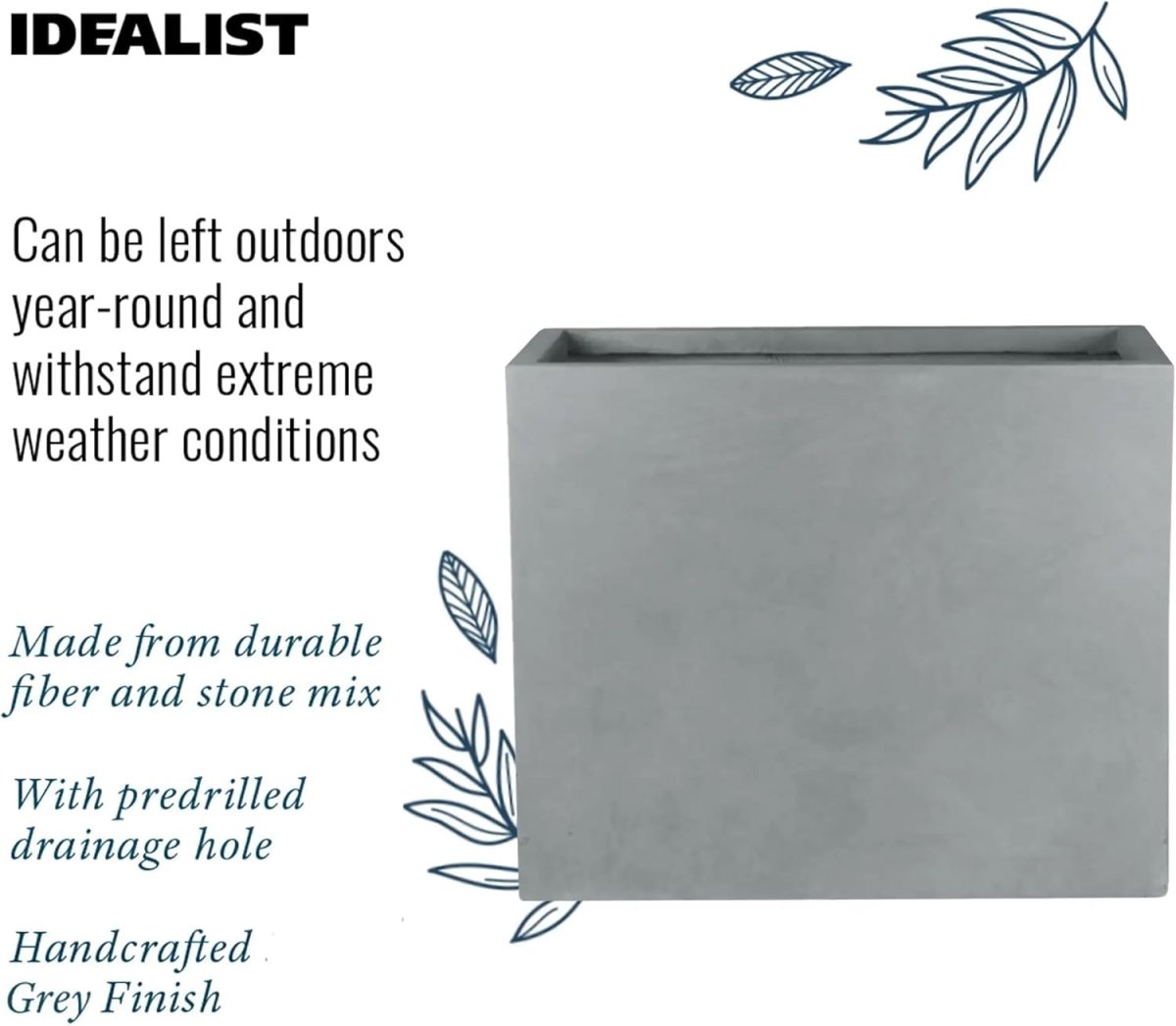 50cm Grey Trough Planter Stone Effect Outdoor Plant Pot Box - Kwikley