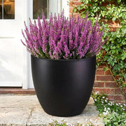 50cm Large Round Planter Black Stone Effect Plant Pot 88L - Kwikley