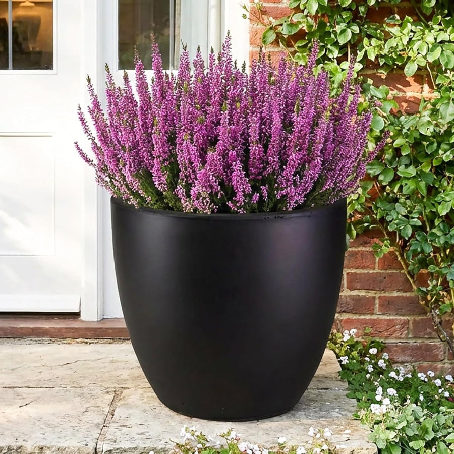 50cm Large Round Planter Black Stone Effect Plant Pot 88L - Kwikley