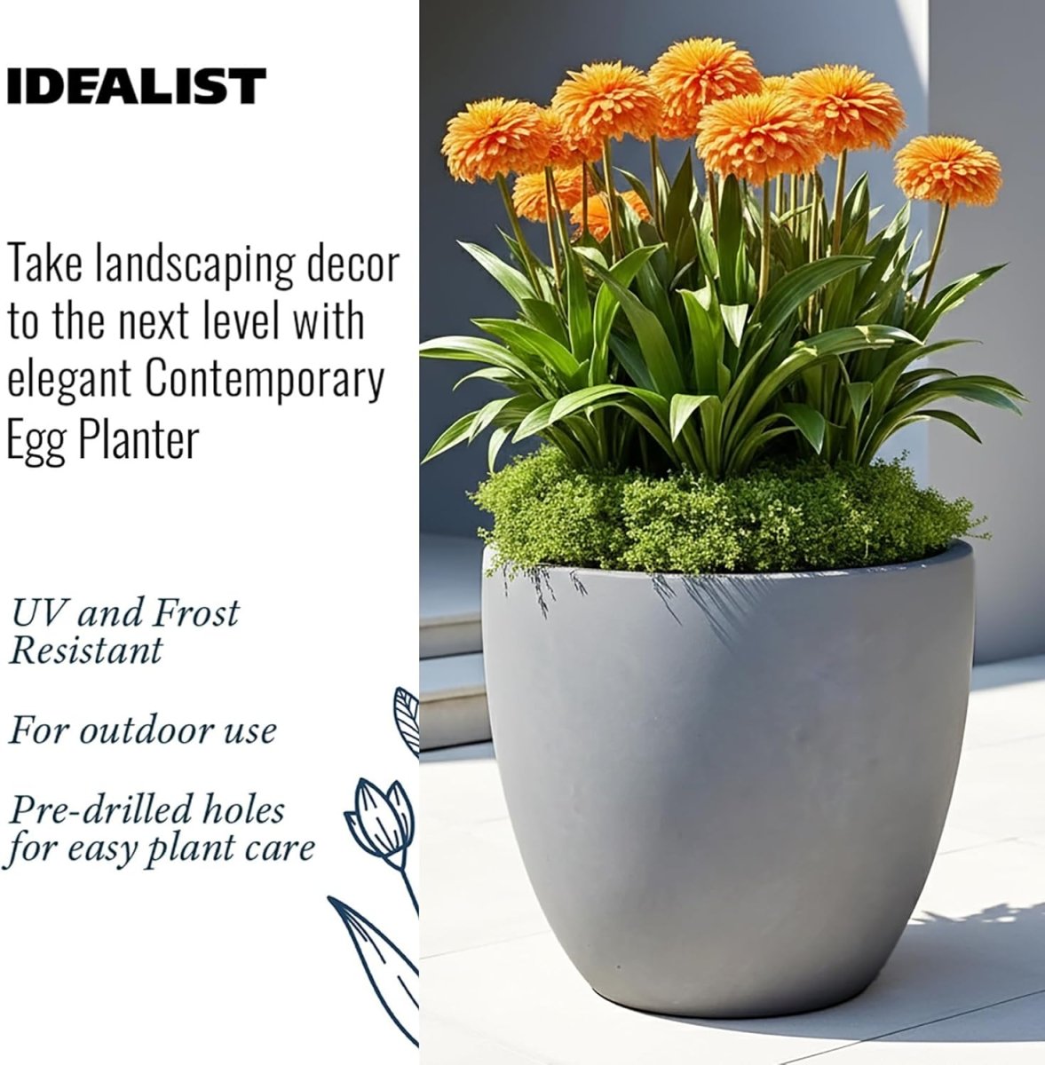 50cm Large Round Planter Grey Stone Effect Outdoor Plant Pot - Kwikley