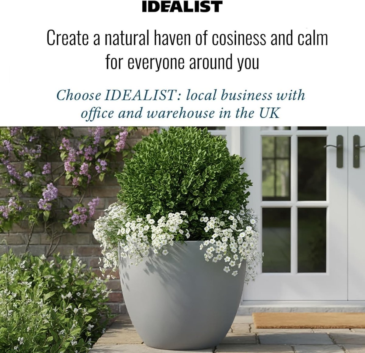 50cm Large Round Planter Grey Stone Effect Outdoor Plant Pot - Kwikley