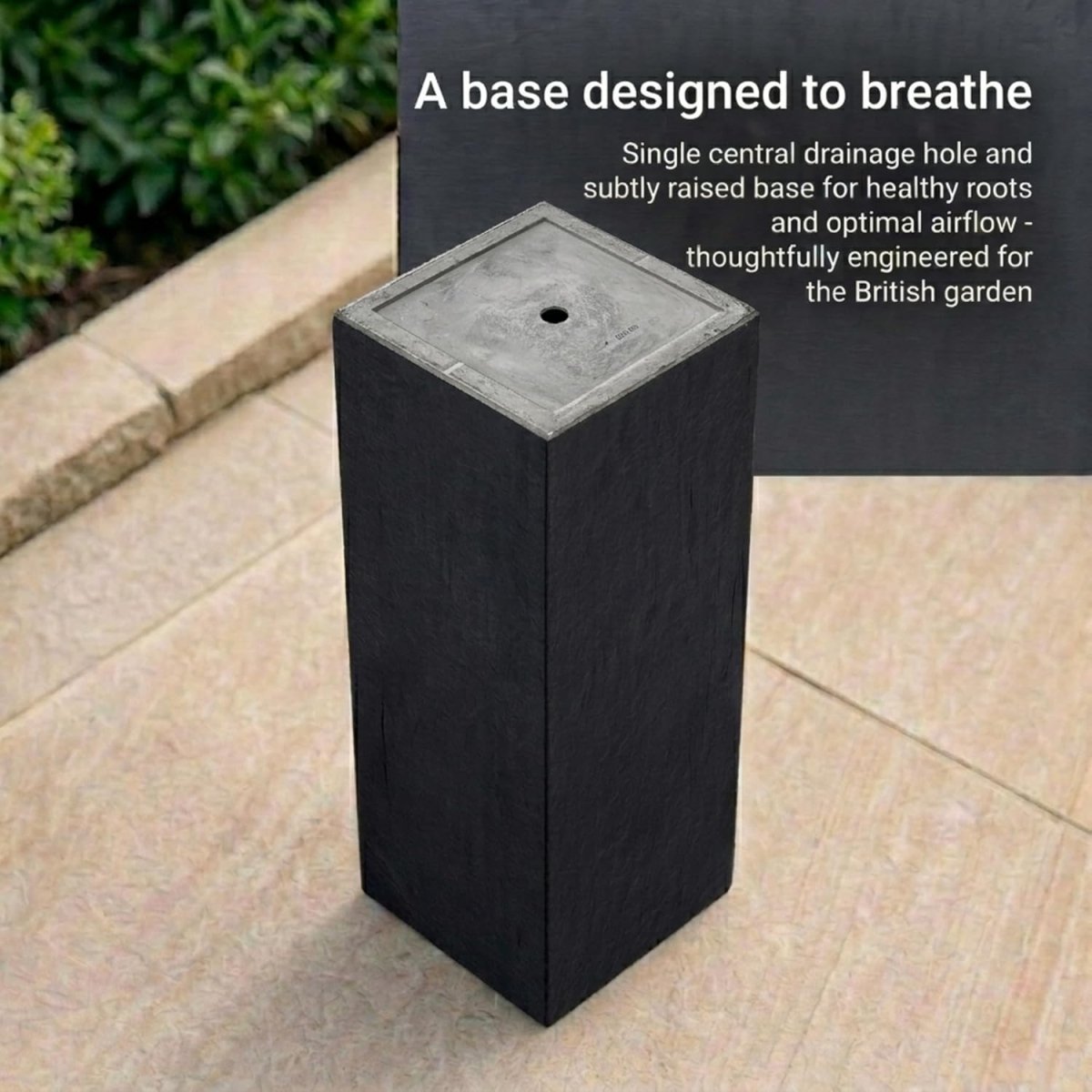 50cm Tall Square Planter Black Fiberstone Outdoor Plant Pot 11L - Kwikley