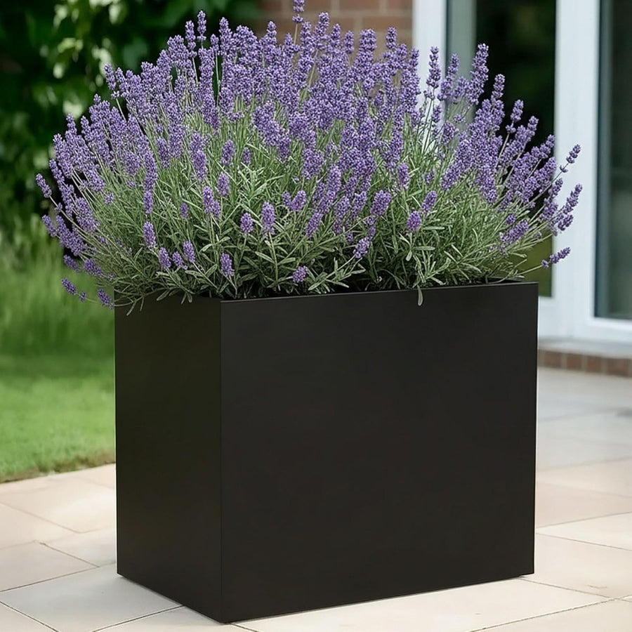 50cm Trough Planter Black Stone Effect Outdoor Plant Pot Box - Kwikley