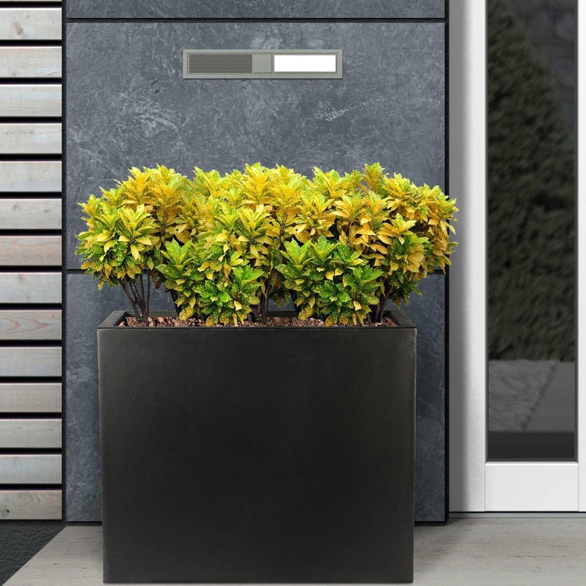 50cm Trough Planter Black Stone Effect Outdoor Plant Pot Box - Kwikley