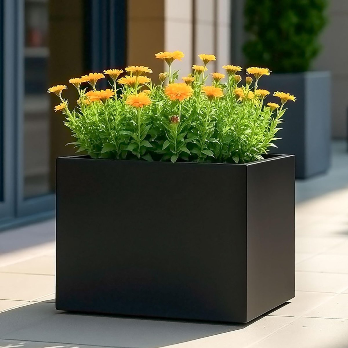 50cm Trough Planter Black Stone Effect Outdoor Plant Pot Box - Kwikley
