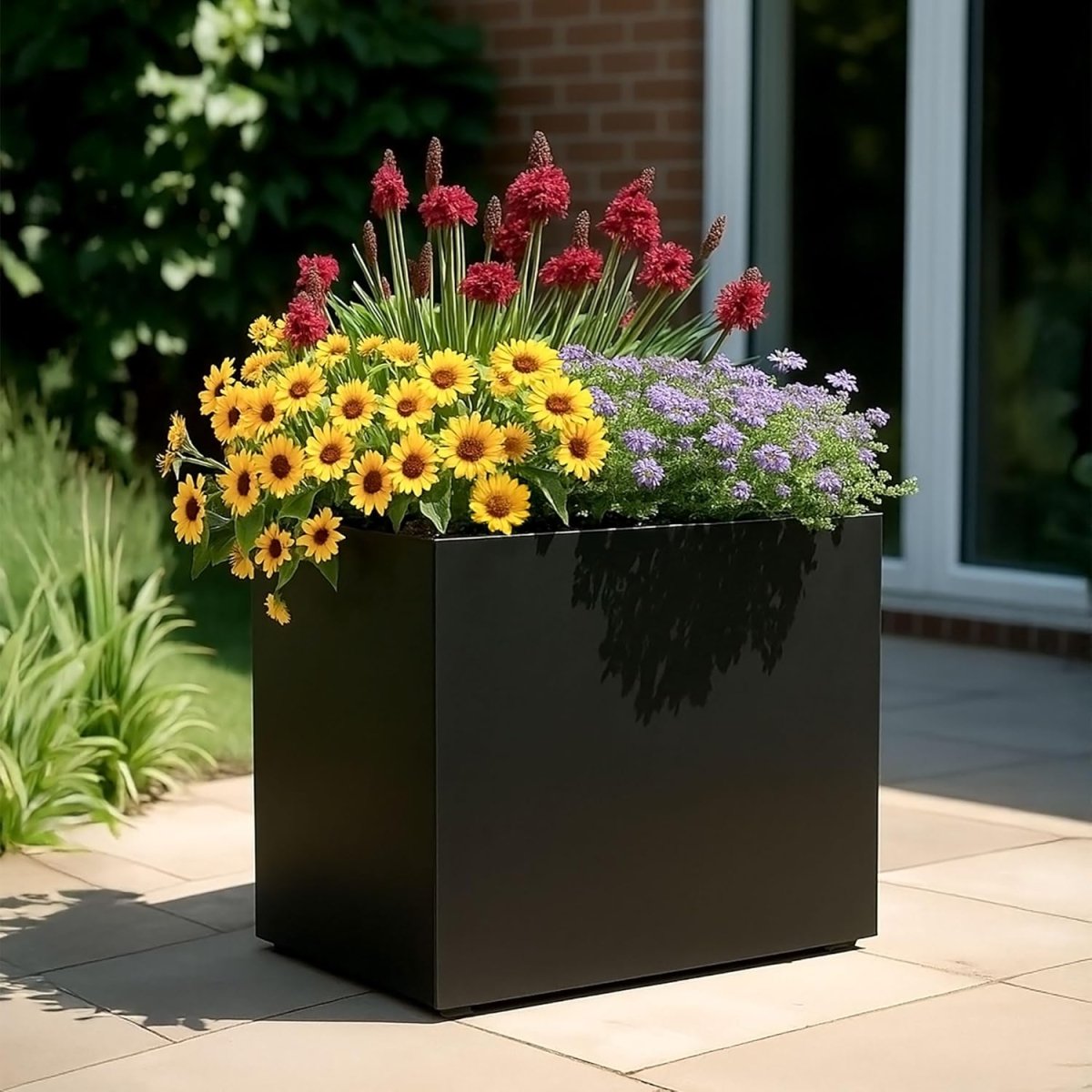 50cm Trough Planter Black Stone Effect Outdoor Plant Pot Box - Kwikley