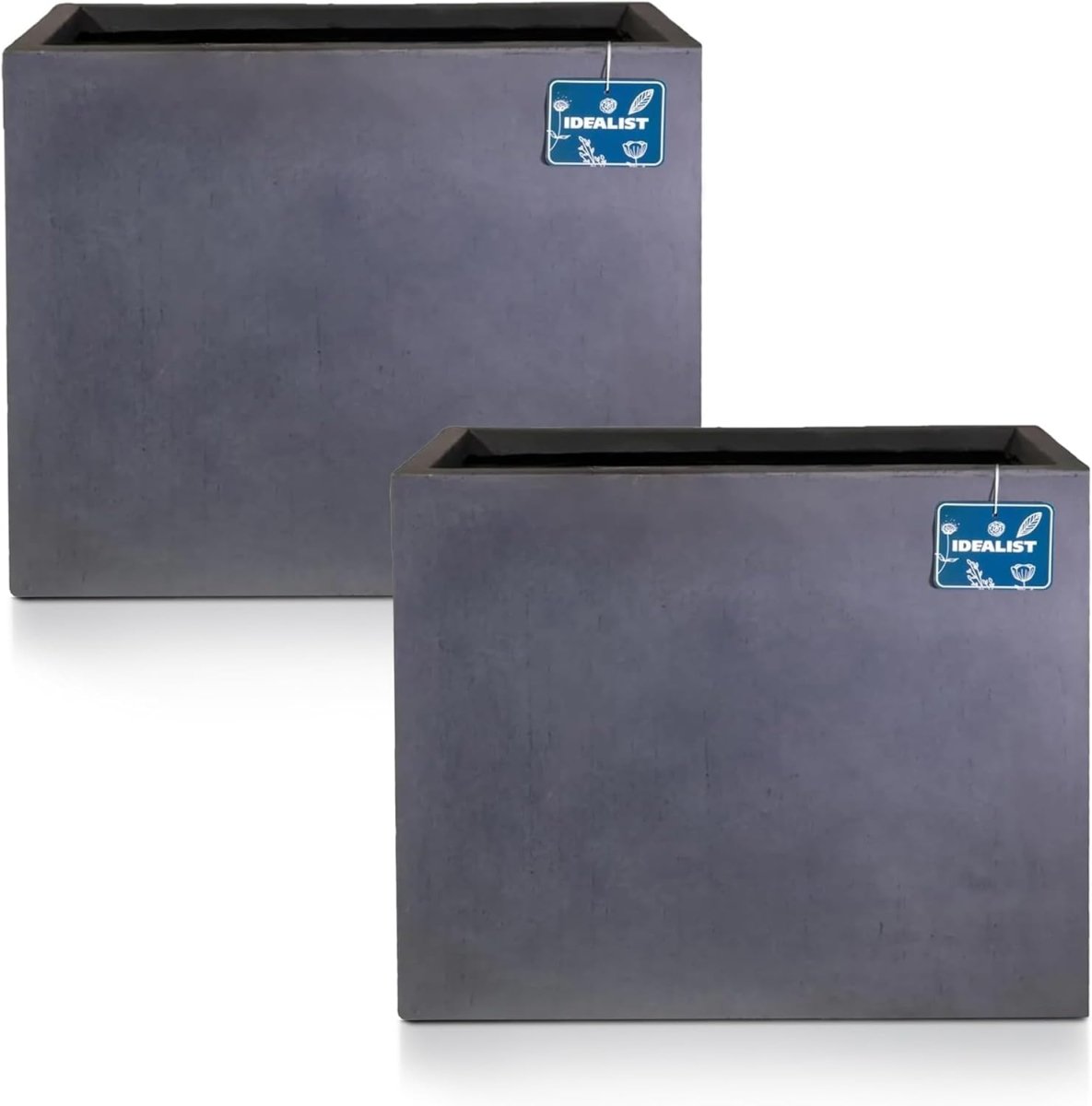 50cm Trough Planters Set 2 Dark Grey Stone Effect Outdoor Pots - Kwikley