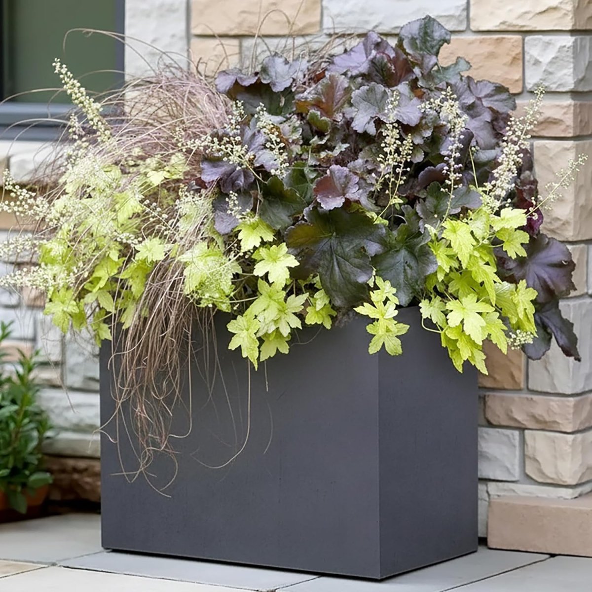 50cm Trough Planters Set 2 Dark Grey Stone Effect Outdoor Pots - Kwikley