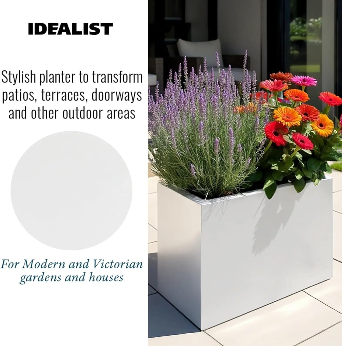 50cm White Trough Planter Stone Effect Outdoor Plant Pot Box - Kwikley