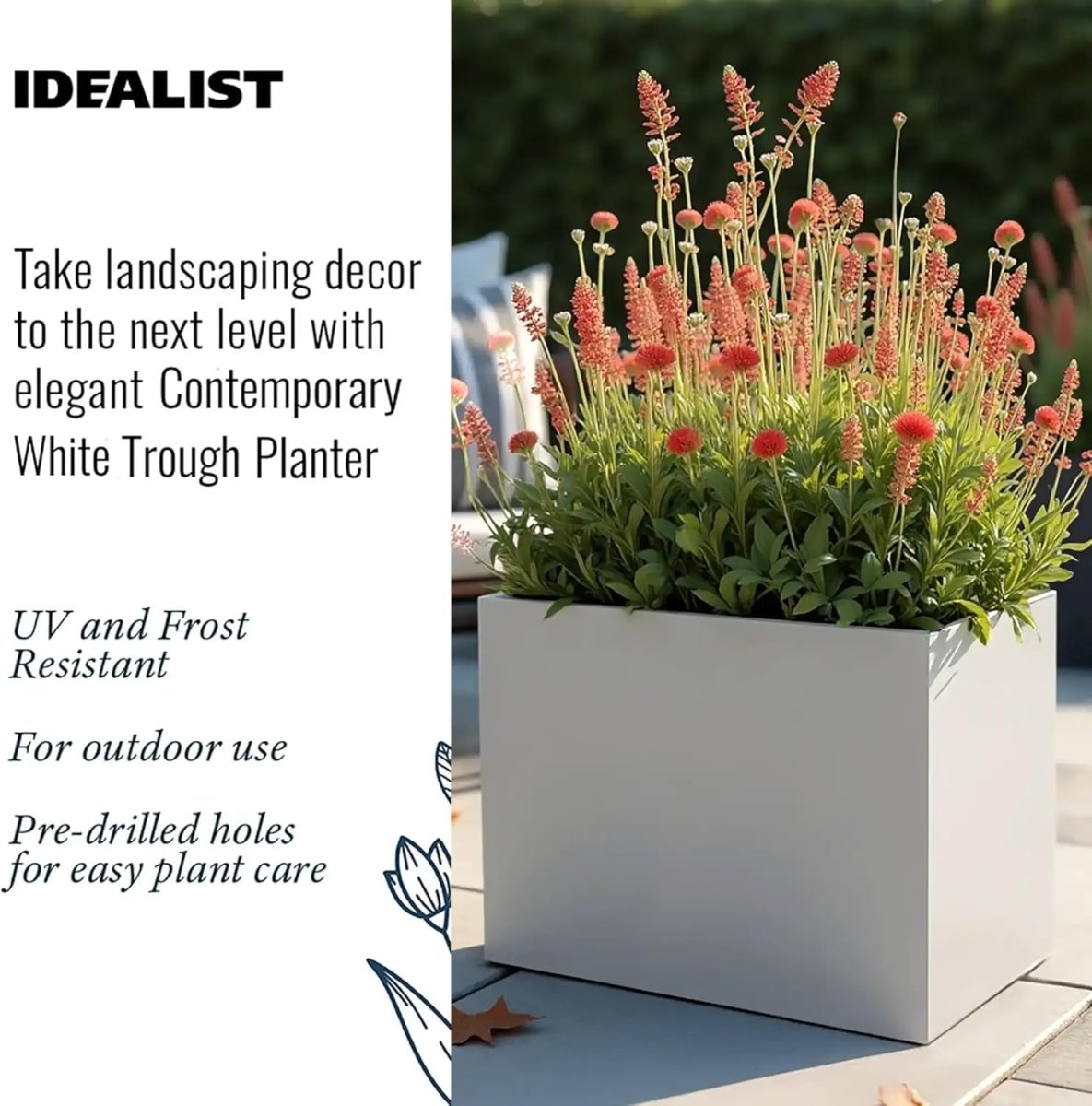 50cm White Trough Planter Stone Effect Outdoor Plant Pot Box - Kwikley