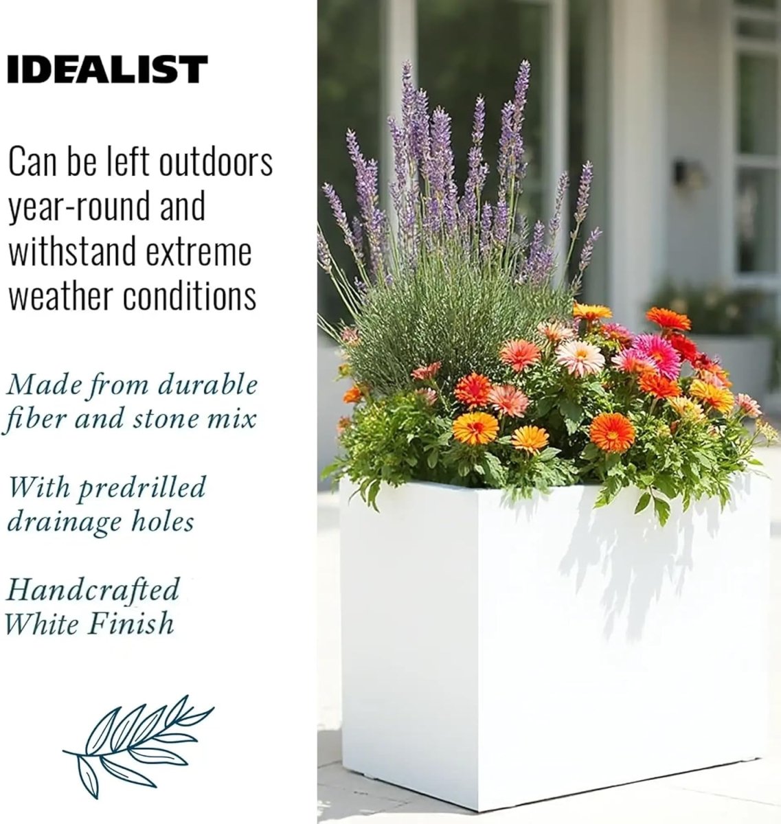 50cm White Trough Planter Stone Effect Outdoor Plant Pot Box - Kwikley