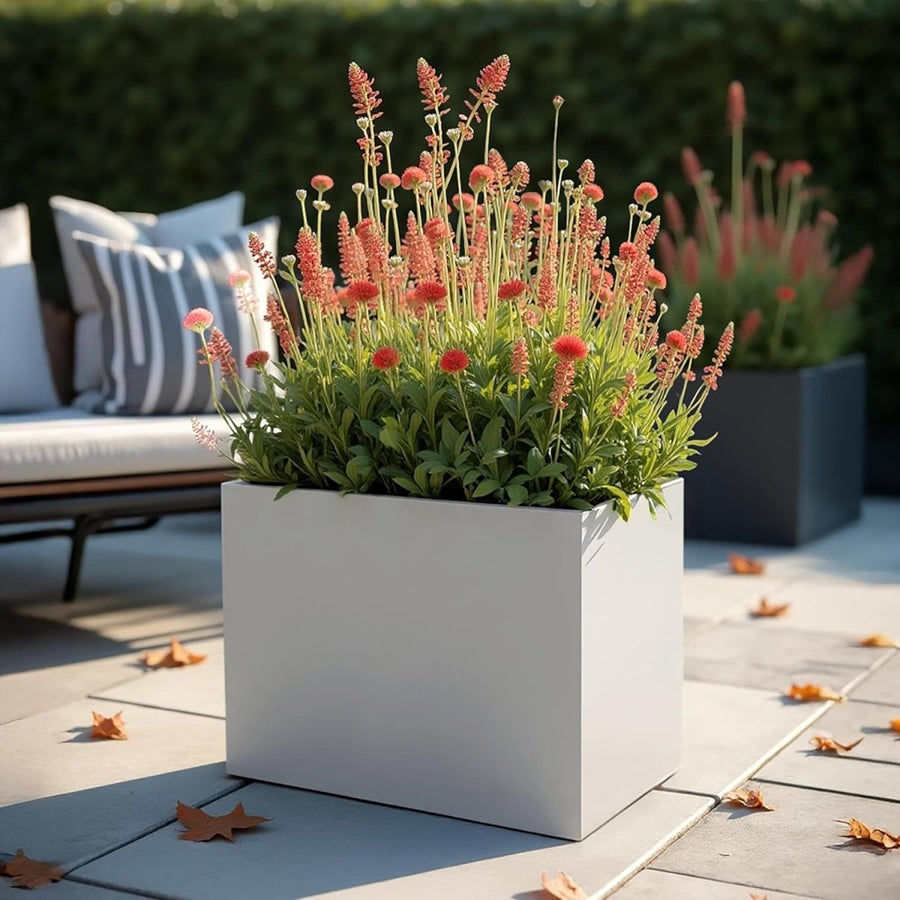 50cm White Trough Planter Stone Effect Outdoor Plant Pot Box - Kwikley
