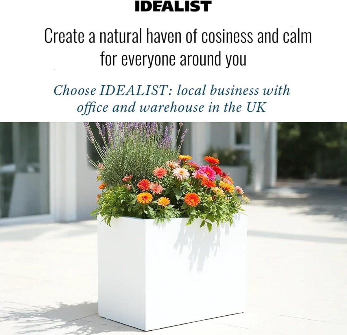 50cm White Trough Planter Stone Effect Outdoor Plant Pot Box - Kwikley