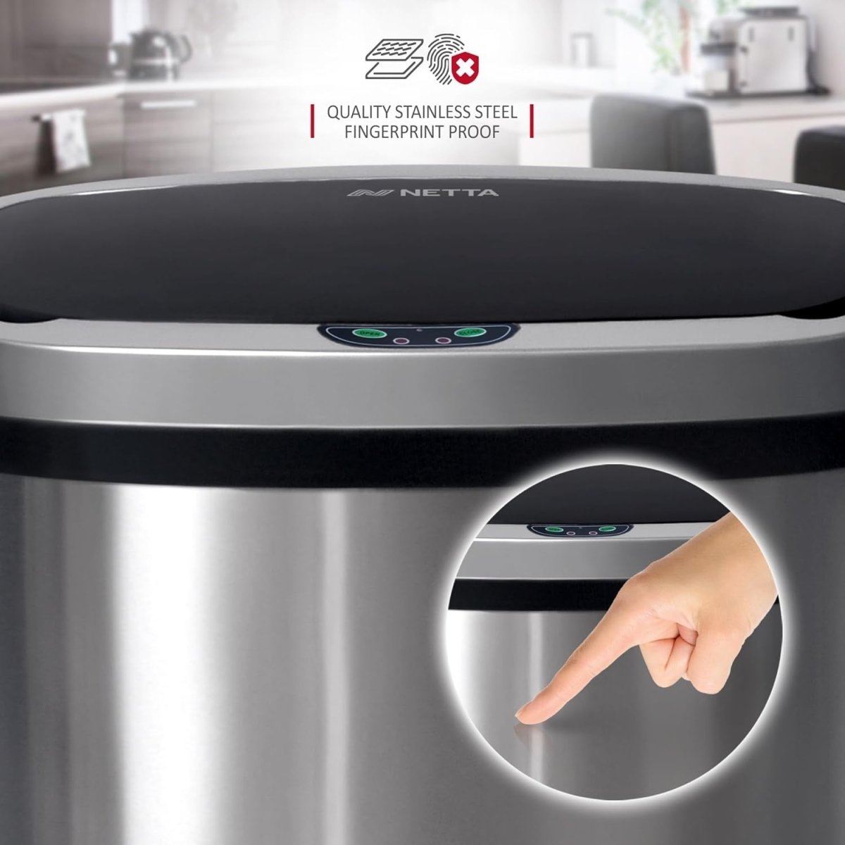 50L Automatic Sensor Kitchen Bin Stainless Steel Touch - Free Silver - Kwikley