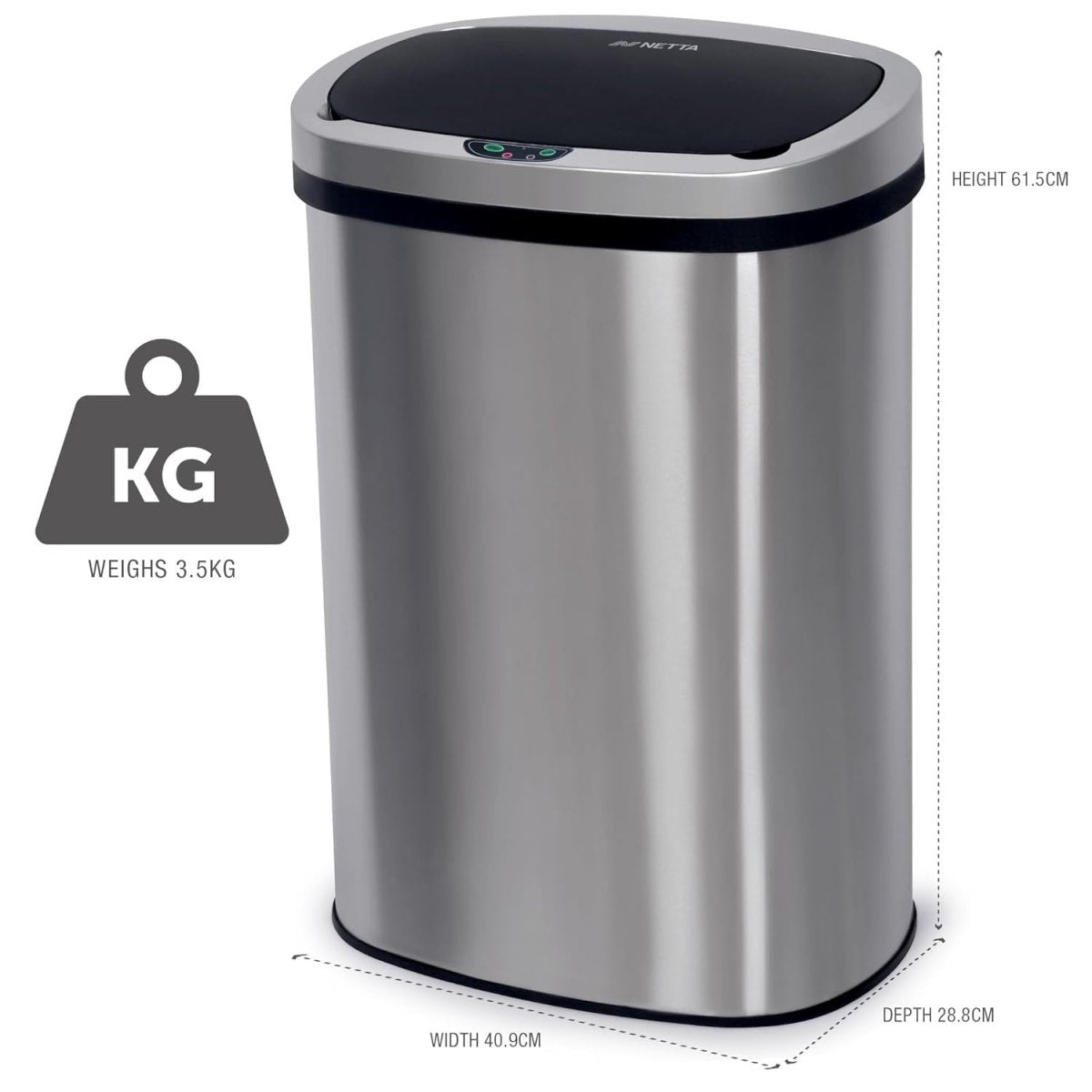 50L Automatic Sensor Kitchen Bin Stainless Steel Touch - Free Silver - Kwikley